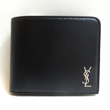 SAINT LAURENT bi-fold wallet silver metal fittings black leather 644587 SAINTLAURENT
