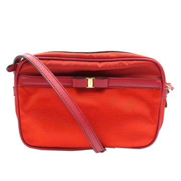 Salvatore Ferragamo AU-21 C172 Vala Ribbon Nylon Leather Red Shoulder Bag 0154