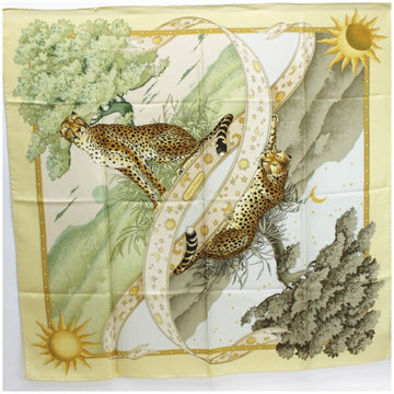 SALVATORE FERRAGAMO silk scarf muffler yellow leopard print  ladies animal pattern paper
