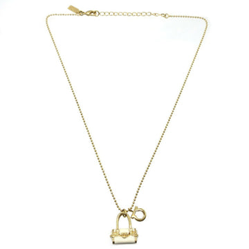 SALVATORE FERRAGAMO Bag Motif Gancini Metal Gold Ivory White Necklace