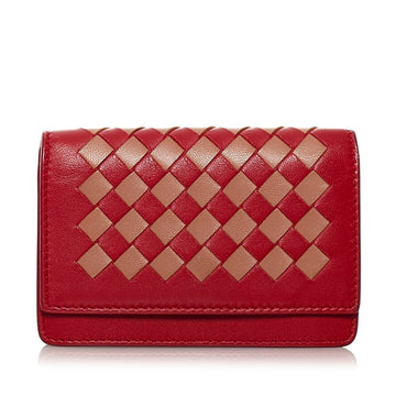 Bottega Veneta Intrecciato Card Case Red Leather Ladies BOTTEGAVENETA