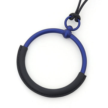 HERMES Loop Grand Pendant Necklace Leather Black Blue