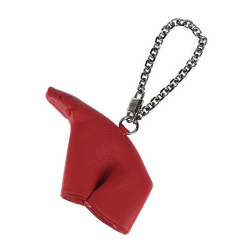 LOEWE Keychain Leather Red Chain Bag Charm Animal Bear