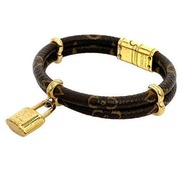 LOUIS VUITTON Bracelet Keep It Twice Brown Gold Monogram M6640E Padlock Canvas GP BC0262  Key Lock Bangle