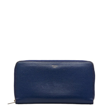 CELINE Round Long Wallet Blue Leather Women's