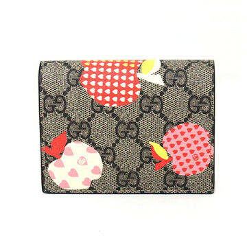GUCCI GG Supreme Canvas Le Pomme Compact Apple Heart Bifold Wallet Card Case 663922 Red Pink Yellow Brown Beige
