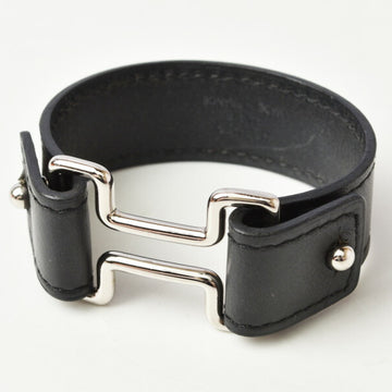 HERMES bangle/bracelet  night bangle leather S size black/silver