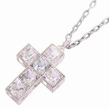 Gucci SV925 G Cube Crystal Stone Cross Necklace Silver