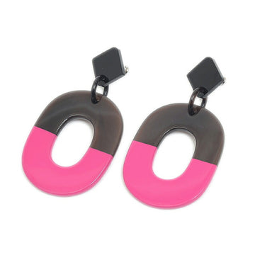 Hermes Ism Earrings Buffalo Horn Lacquer Brown Pink