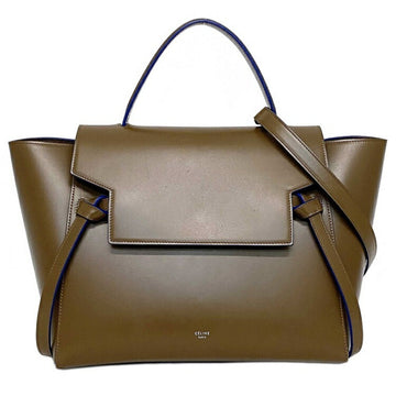 Celine 2way bag belt brown blue calf leather CELINE handbag tote shoulder flap ladies