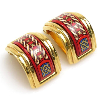 HERMES Earrings Cloisonne Metal/Enamel Gold/Red Ladies