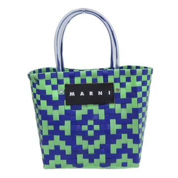 MARNI Women's Tote Bag Flower Cafe Picnic Plastic Blue Green Vivid
