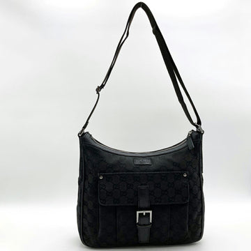 GUCCI GG Canvas Shoulder Bag Crossbody x Leather Black Ladies 114272
