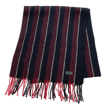 SAINT LAURENT Striped Fringe Stole Muffler Wool Unisex Black x Red White