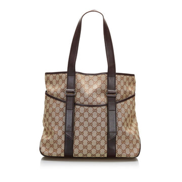 Gucci GG Canvas Tote Bag Shoulder 145971 Beige Brown Leather Ladies GUCCI