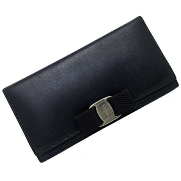 Salvatore Ferragamo Bi-Fold Wallet Vala 22A900 01 Ribbon Leather Ladies Black Calf