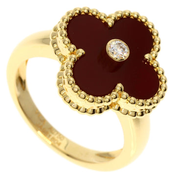 VAN CLEEF & ARPELS Alhambra Carnelian Diamond #48 Ring K18 Yellow Gold Women's