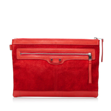 BALENCIAGA Classic Clip M Clutch Bag 273022 Red Suede Leather Ladies