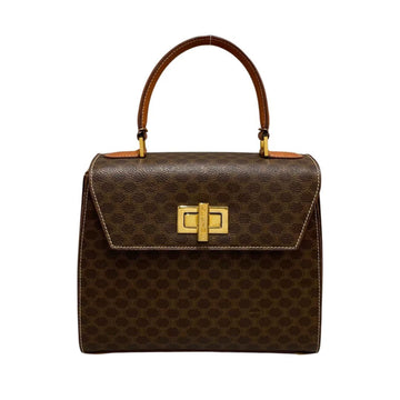 CELINE Vintage Macadam Blason Triomphe Pattern Logo Leather Turnlock Mini Handbag Brown