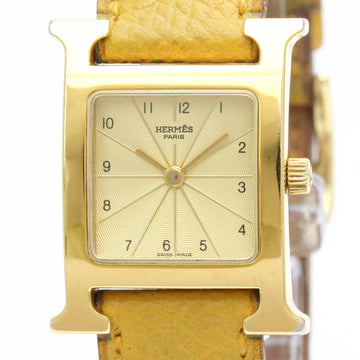 HERMES H Watch Gold Plated Leather Quartz Ladies Watch HH1.201 BF549319