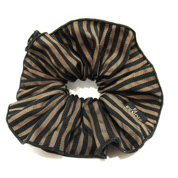 FENDI Accessories Pecan Scrunchie Brown x Black Striped Hair Accessory Rubber Women's Canvas