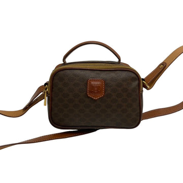 CELINE Vintage Macadam Blason Triomphe Pattern Leather Mini Shoulder Bag Pochette Brown 13926