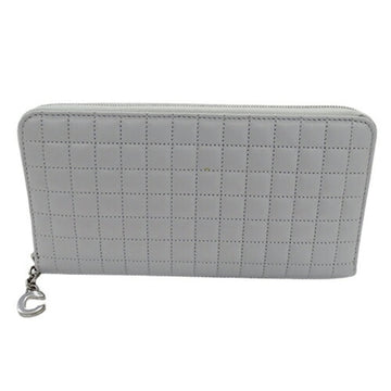 CELINE Wallet Women's Long Leather Large Zipped Light Gray Quilted C Charm 10B553BFL.08GC