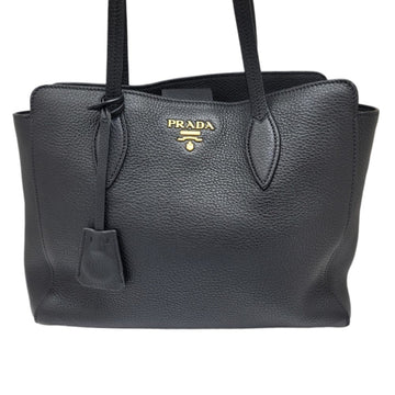 PRADA tote bag leather black G metal fittings gold fastener type business with key ring daily use women's