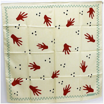 BVLGARIBulgari Silk Scarf Muffler Stole Cream Hand/Hand Motif Pattern  Women's