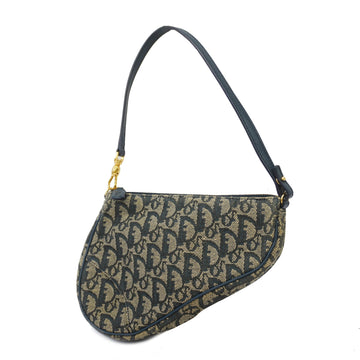 Christian Dior handbag trotter saddle bag canvas navy gold metal