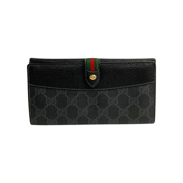 GUCCI Old Sherry Line GG Hardware Leather Bifold Long Wallet Black 31980