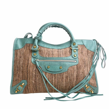 BALENCIAGA Leather Classic The City 2WAY Handbag 115748 Green/Beige Women's