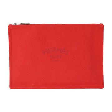 HERMES New Yachting GM Second Bag Cotton Canvas Red Silver Hardware Flat Pouch Clutch