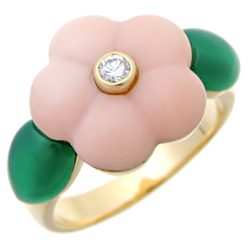 VAN CLEEF & ARPELS Flower Coral Jade Diamond #50 Women's Ring 750 Yellow Gold No. 10 Pink