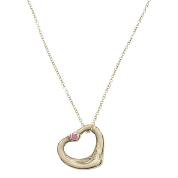 TIFFANY&Co.  Necklace Open Heart Pink Sapphire Silver Elsa Peretti Red Bean Chain Ag925 Sterling Accessories Women's