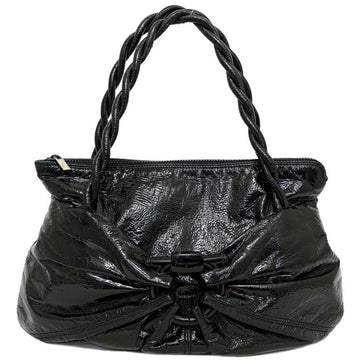 Salvatore Ferragamo Tote Bag Gancini Enamel Patent Leather Ladies Black