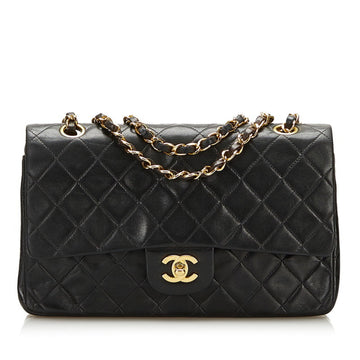 Chanel Matelasse Double Flap Coco Mark Chain Shoulder Bag Black Lambskin Ladies CHANEL