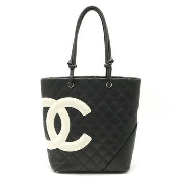Chanel Cambon Line Coco Mark Medium Tote Bag Shoulder Soft Calf Black White A25167