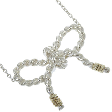 TIFFANY Twist Ribbon Necklace Vintage Silver 925 x K18 Yellow Gold Women's