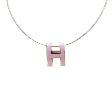 Hermes pop ash H necklace pendant choker metal silver color pink