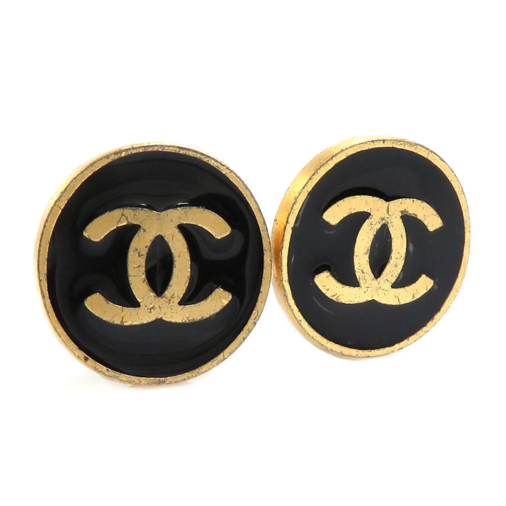 CHANEL Earrings Coco Mark Metal/Enamel Gold/Black Women's