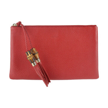 Gucci Bamboo Clutch Bag 449652 Leather Red Tassel Second