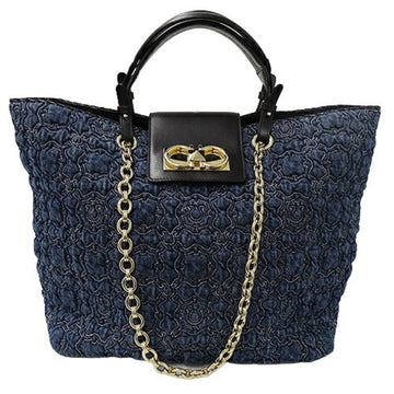Ferragamo Bag Ladies Shoulder Chain Tote Gancini Blue Black