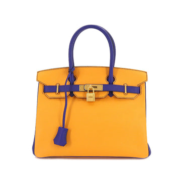 Hermes Birkin 30 hand bag Epson Jaune d'or blue electric SPO A carved seal gold metal fittings
