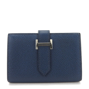 HERMES Bifold Wallet Compact Bearn Vaux Epson Blue de Plus L Engraved Leather Accessories Men Women Unisex  card case