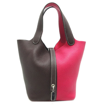 Hermes Picotan Lock Kazak PM Women's Handbag Taurillon Clemence Brown/Flavoise (Pink)