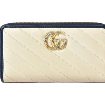 GUCCI Wallet  Long GG MARMONT Marmont Quilted Leather White Navy 573810