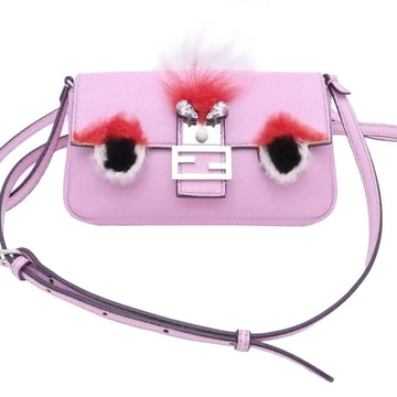 Fendi Shoulder Bag Micro Baguette Pink Multicolor Leather Fur Ladies