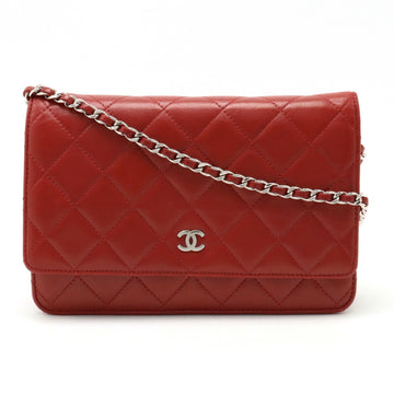 CHANEL Matelasse Chain Wallet Shoulder Bag Pochette Leather Red A33814