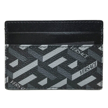 Versace Card Case Pass Black Leather PVC 238116 Men's